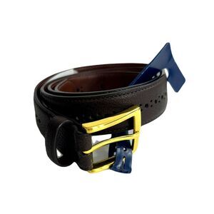 Club Room Belts Mens Medium 34-36‎ Brown Faux Leather Brogue Casual Gold Buckle
